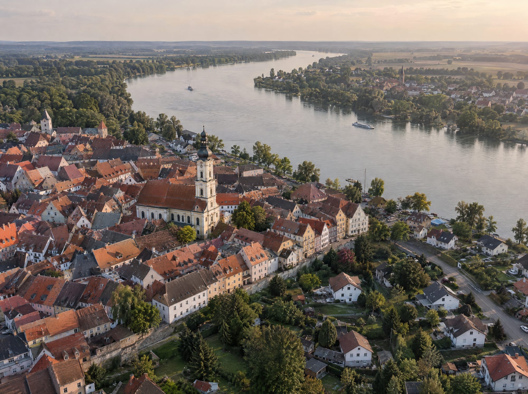 Blick über eine Altstadt an der Donau in der Region Dillingen